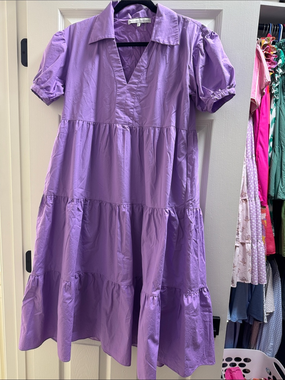 Purple Tiered Short-Sleeve Dress